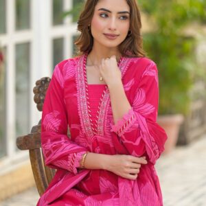 Pretty Pink A-Line Kurti Set with Dupatta