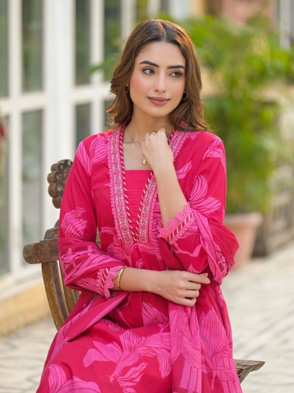 Pretty Pink A-Line Kurti Set with Dupatta