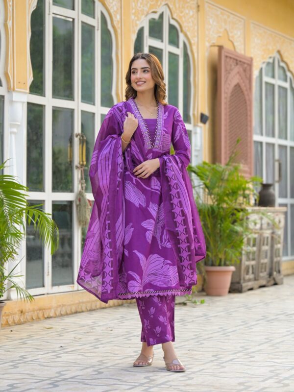 Royal Purple A-line Kurti Set with Dupatta