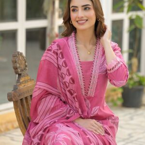Dusty Pink A-Line Kurti Set with Dupatta
