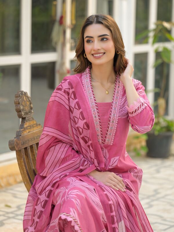 Dusty Pink A-Line Kurti Set with Dupatta