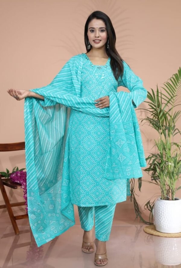 Aqua Blue A-Line Kurti Set with Dupatta