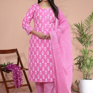 Vibrant Pink A-Line Kurti Set with Dupatta