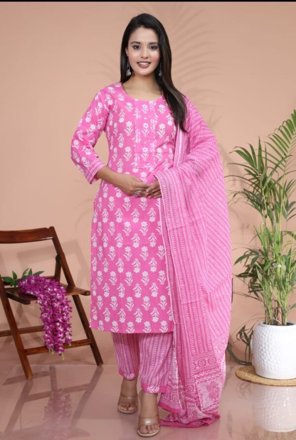 Vibrant Pink A-Line Kurti Set with Dupatta