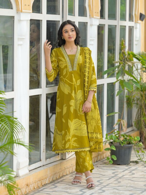 Shiny Mustard Yellow A-Line Kurti Set
