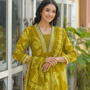Mustard Yellow A-Line Kurti Set