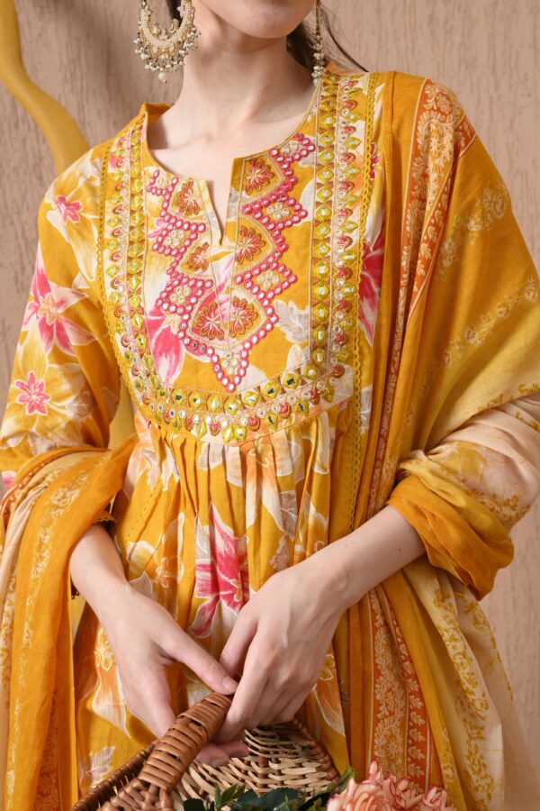 Yellow Floral Anarkali Suit Set