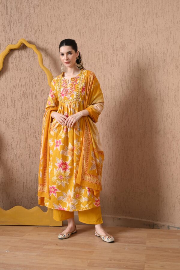 Yellow Floral Anarkali Suit Set
