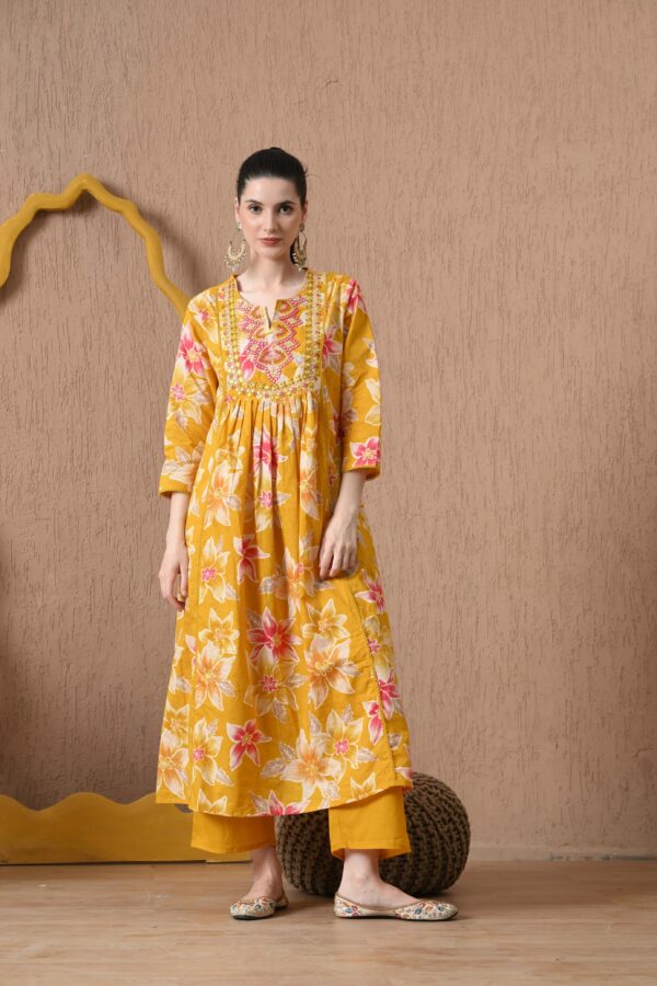 Yellow Floral Anarkali Suit Set