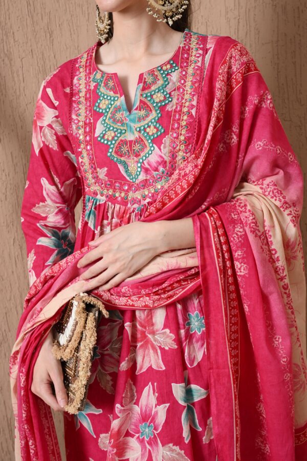 Pink Floral Anarkali Suit Set