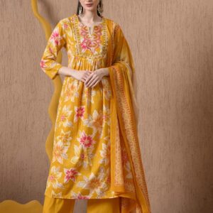 Yellow Floral Anarkali Suit Set