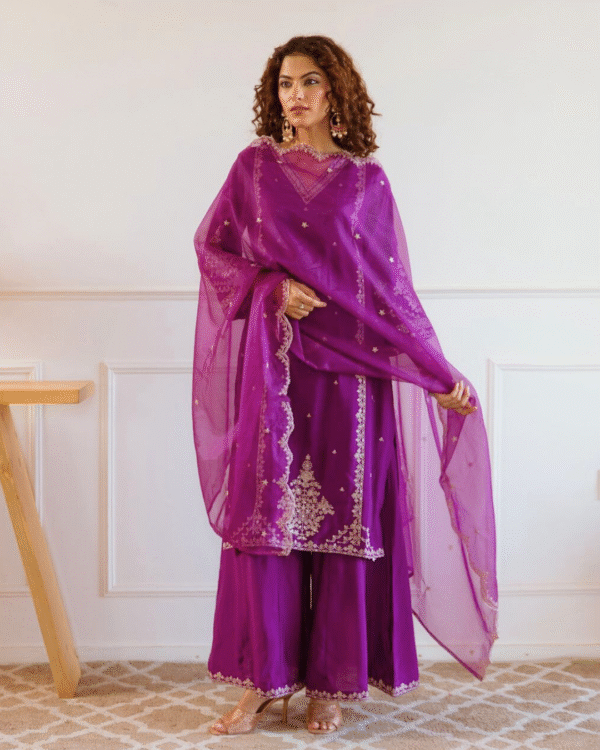 Royal Purple Organza Embroidered Palazzo Set