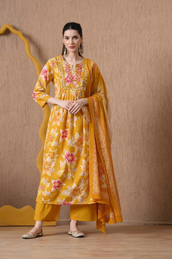 Yellow Floral Anarkali Suit Set