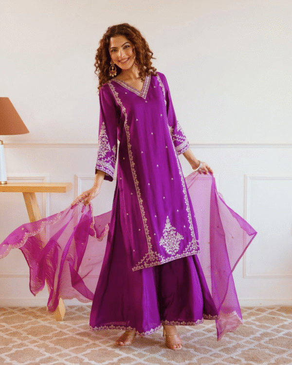 Royal Purple Organza Embroidered Palazzo Set