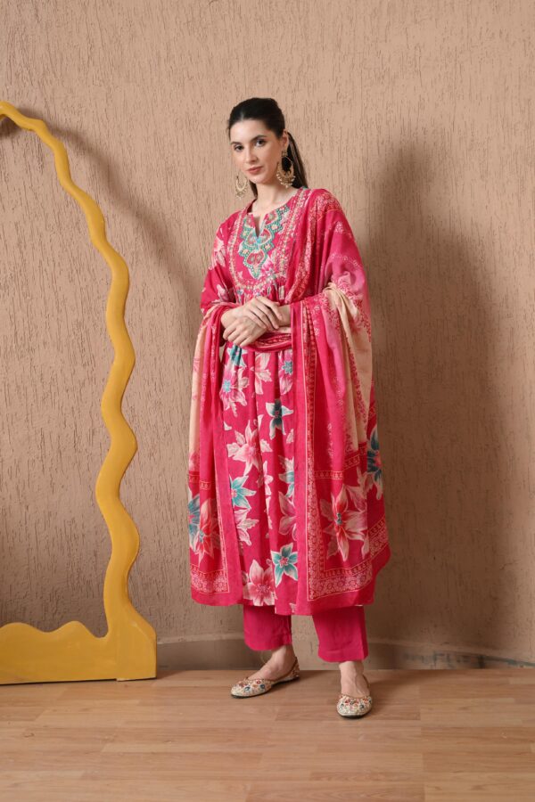 Pink Floral Anarkali Suit Set