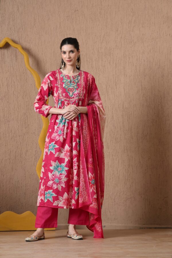 Pink Floral Anarkali Suit Set