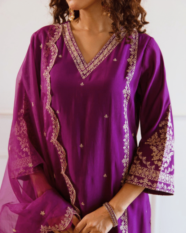 Royal Purple Organza Embroidered Palazzo Set