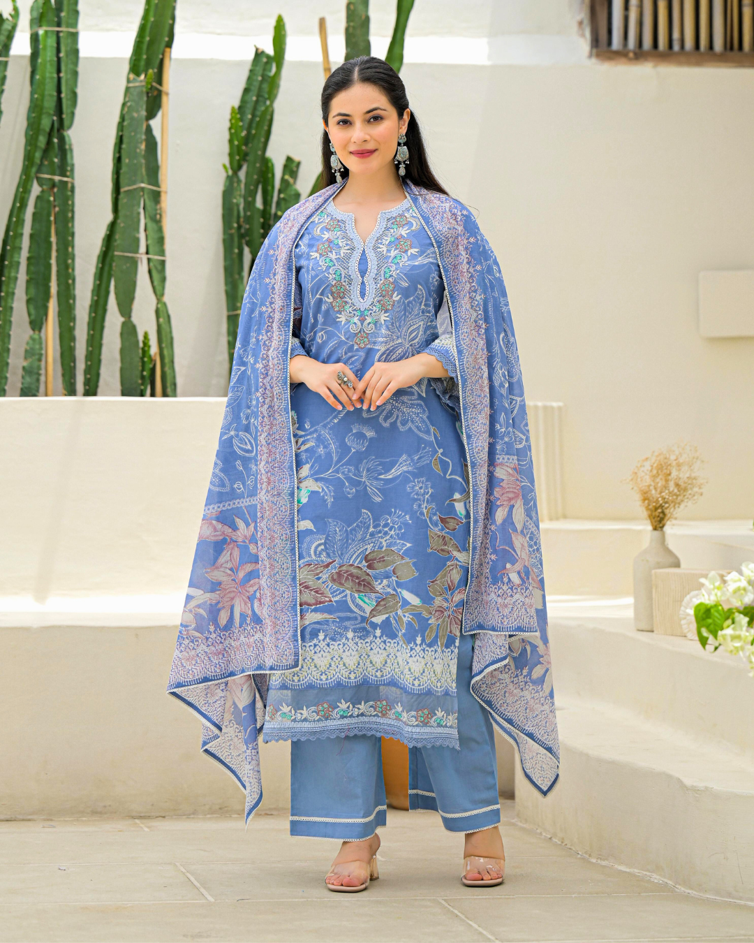 Serene Powder Blue Embroidered Suit with Dupatta