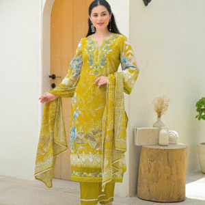 Golden Meadow Mustard Embroidered Suit with Dupatta