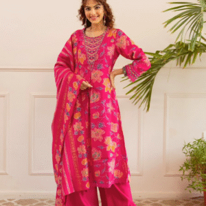 Red Rani Modal Silk Digital Floral Sharara Set