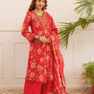Red Rani Modal Silk Handwork Sharara Set