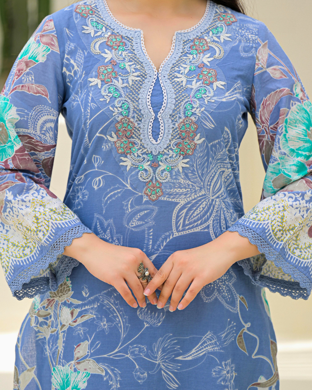 Serene Powder Blue Embroidered Suit with Dupatta
